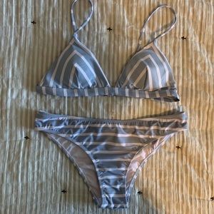 Zaful triangle top bikini blue white stripe padded
